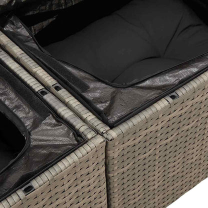 5-tlg. Garten-Sofagarnitur mit Kissen Grau Poly Rattan Akazie