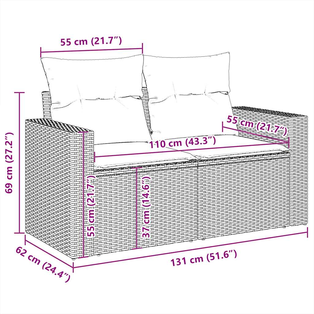 9-tlg. Garten-Sofagarnitur mit Kissen Beige Poly Rattan Akazie