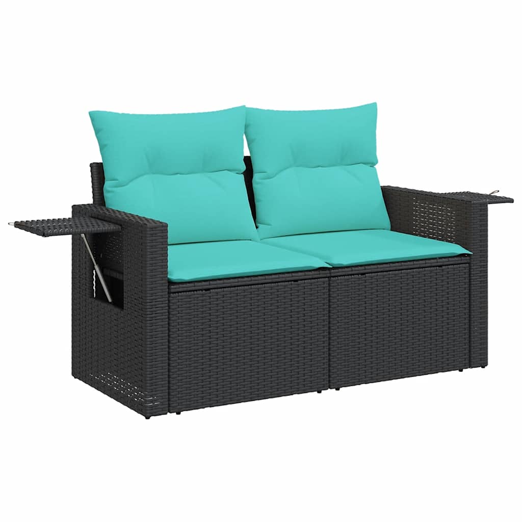 6-tlg. Garten-Sofagarnitur mit Kissen Schwarz Poly Rattan