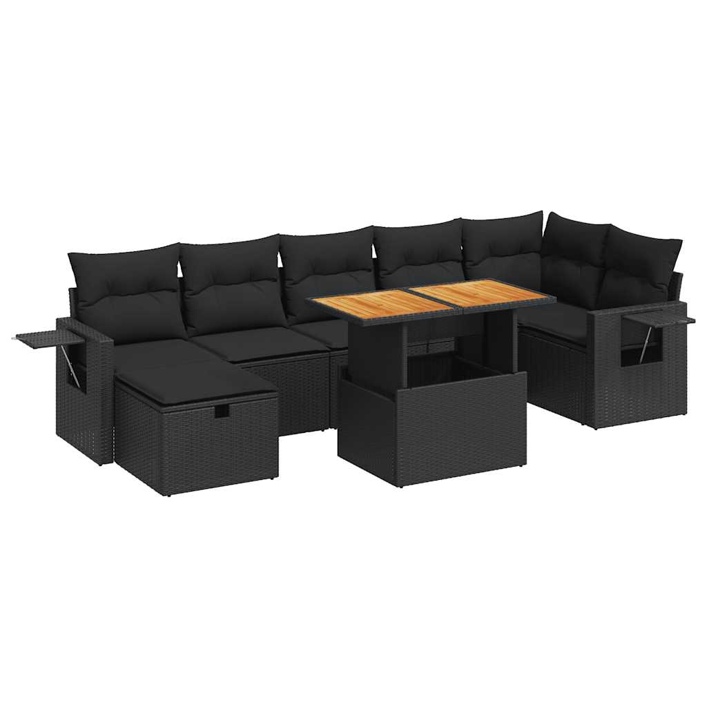 5tlg. Garten-Sofagarnitur mit Kissen Schwarz Poly Rattan Akazie