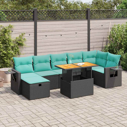 8-tlg. Garten-Sofagarnitur mit Kissen Grau Poly Rattan Akazie