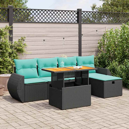 6-tlg. Garten-Sofagarnitur mit Kissen Braun Poly Rattan Akazie