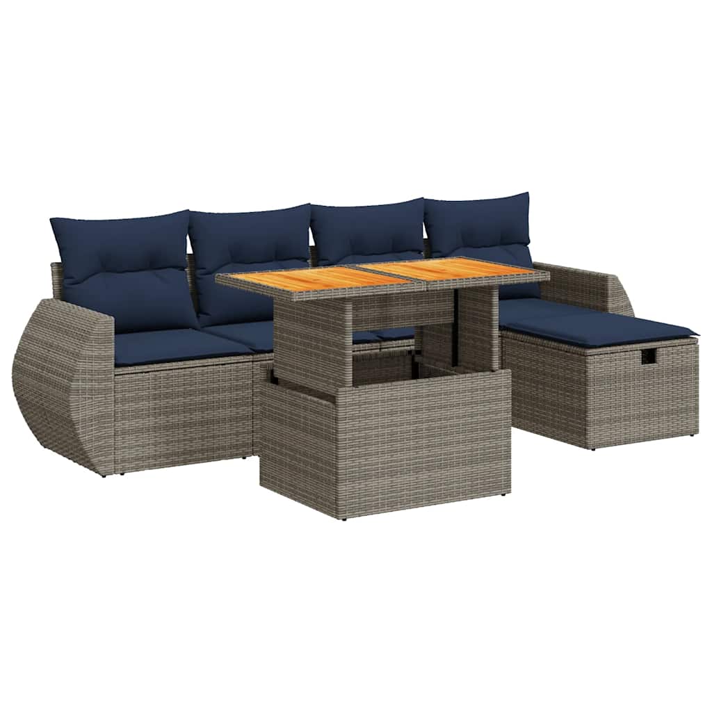 6-tlg. Garten-Sofagarnitur mit Kissen Schwarz Poly Rattan