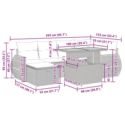 8-tlg. Garten-Sofagarnitur mit Kissen Schwarz Poly Rattan