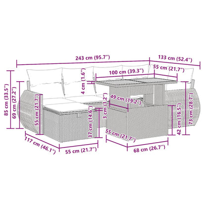 7-tlg. Garten-Sofagarnitur mit Kissen Grau Poly Rattan Akazie