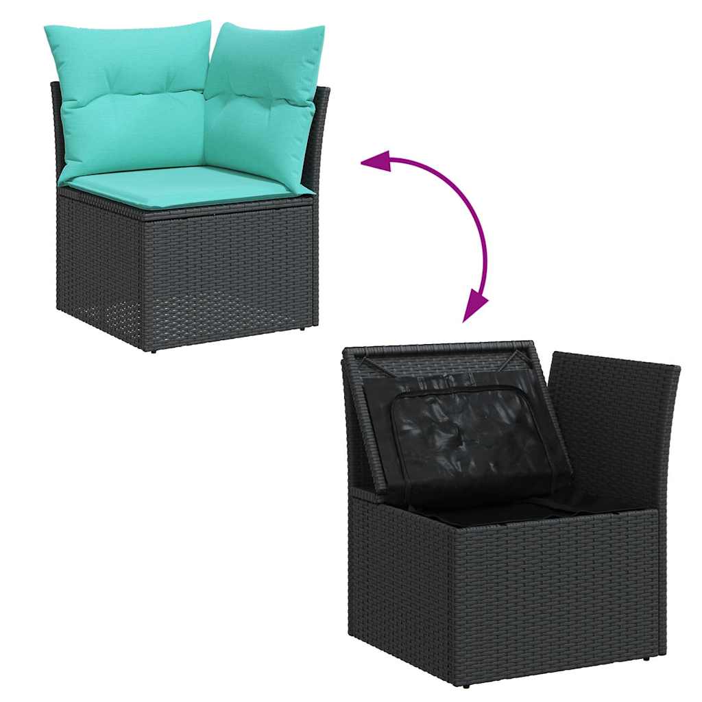 7-tlg. Garten-Sofagarnitur mit Kissen Grau Poly Rattan Akazie
