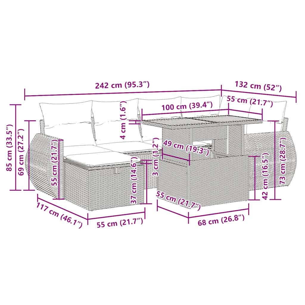 8-tlg. Garten-Sofagarnitur mit Kissen Beige Poly Rattan Akazie