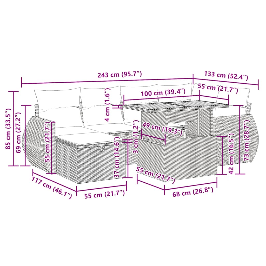 8-tlg. Garten-Sofagarnitur mit Kissen Beige Poly Rattan Akazie