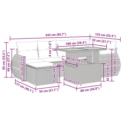 8-tlg. Garten-Sofagarnitur mit Kissen Grau Poly Rattan Akazie