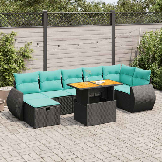 8-tlg. Garten-Sofagarnitur mit Kissen Schwarz Poly Rattan