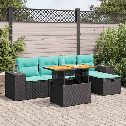 6-tlg. Garten-Sofagarnitur mit Kissen Braun Poly Rattan Akazie