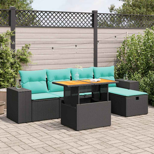 6-tlg. Garten-Sofagarnitur mit Kissen Braun Poly Rattan Akazie
