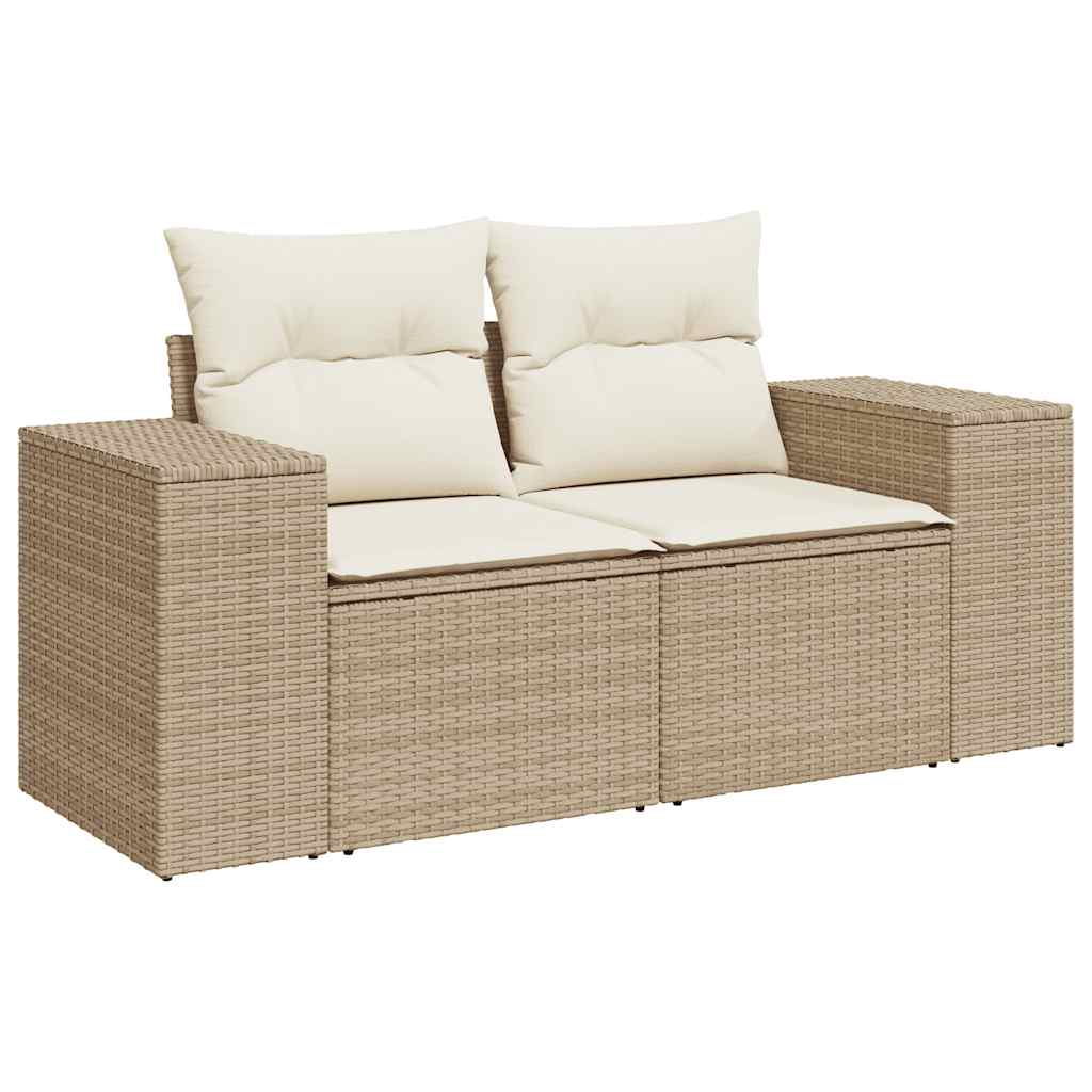 6-tlg. Garten-Sofagarnitur mit Kissen Beige Poly Rattan Akazie