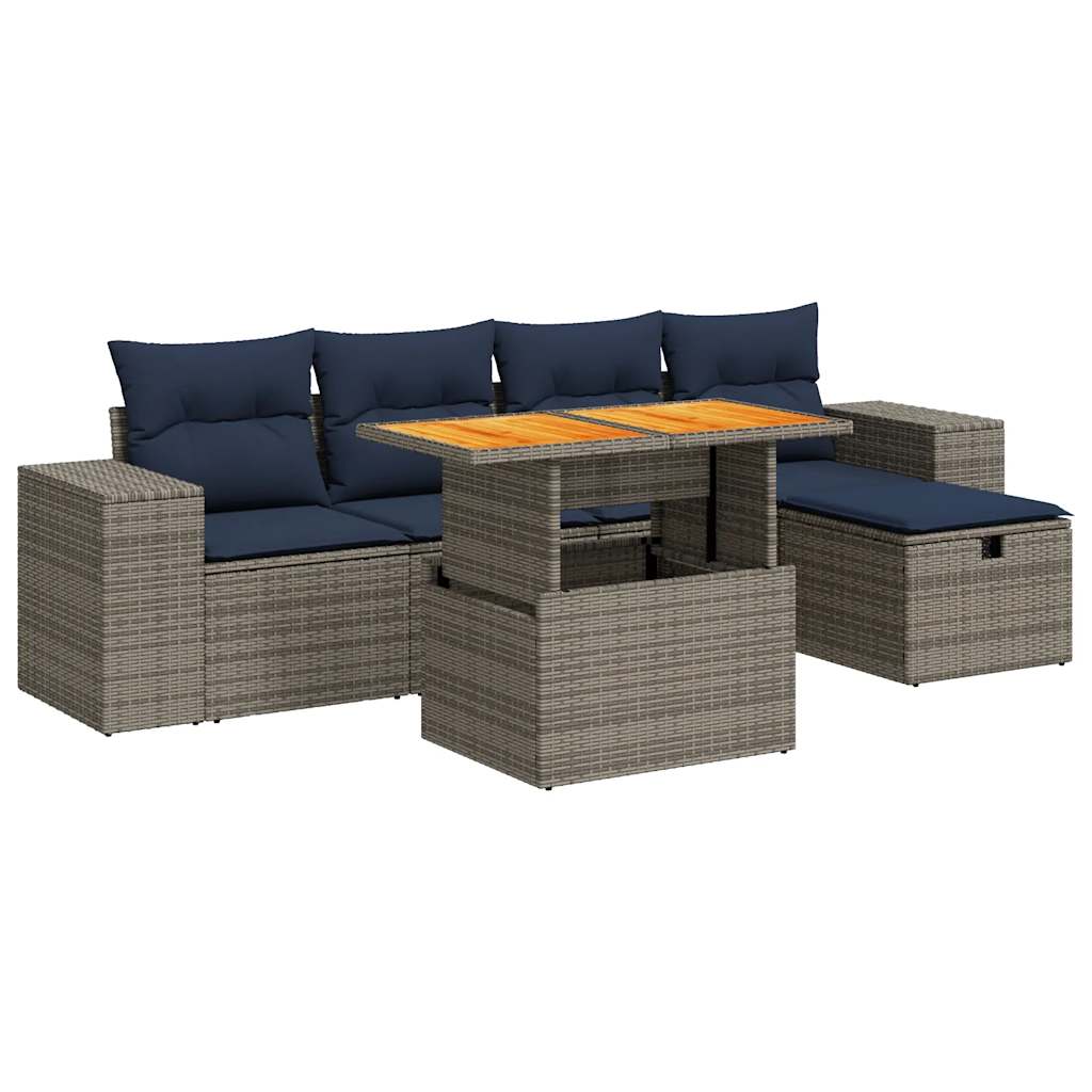 6-tlg. Garten-Sofagarnitur mit Kissen Schwarz Poly Rattan