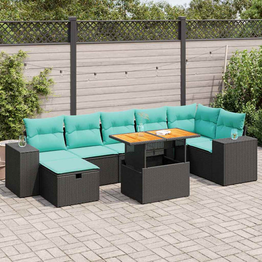 8-tlg. Garten-Sofagarnitur mit Kissen Grau Poly Rattan Akazie