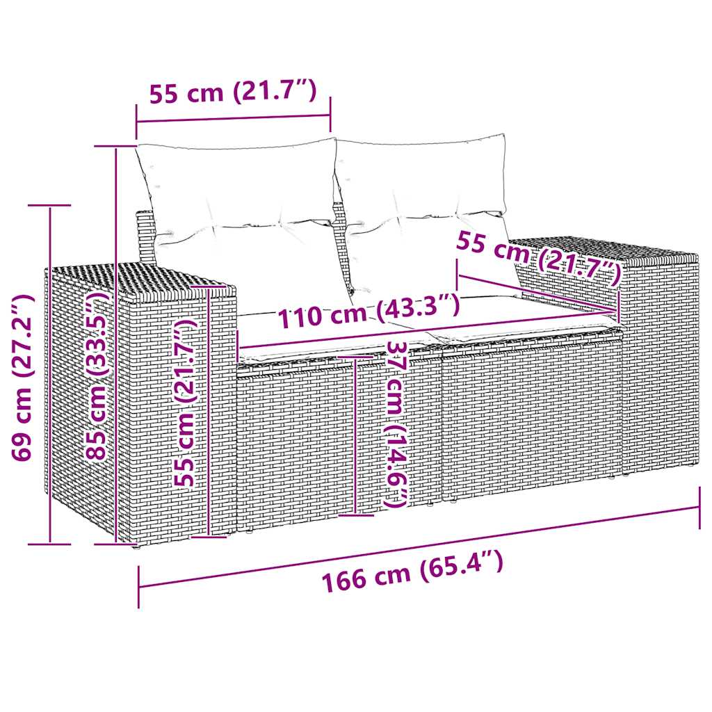 9-tlg. Garten-Sofagarnitur mit Kissen Beige Poly Rattan Akazie