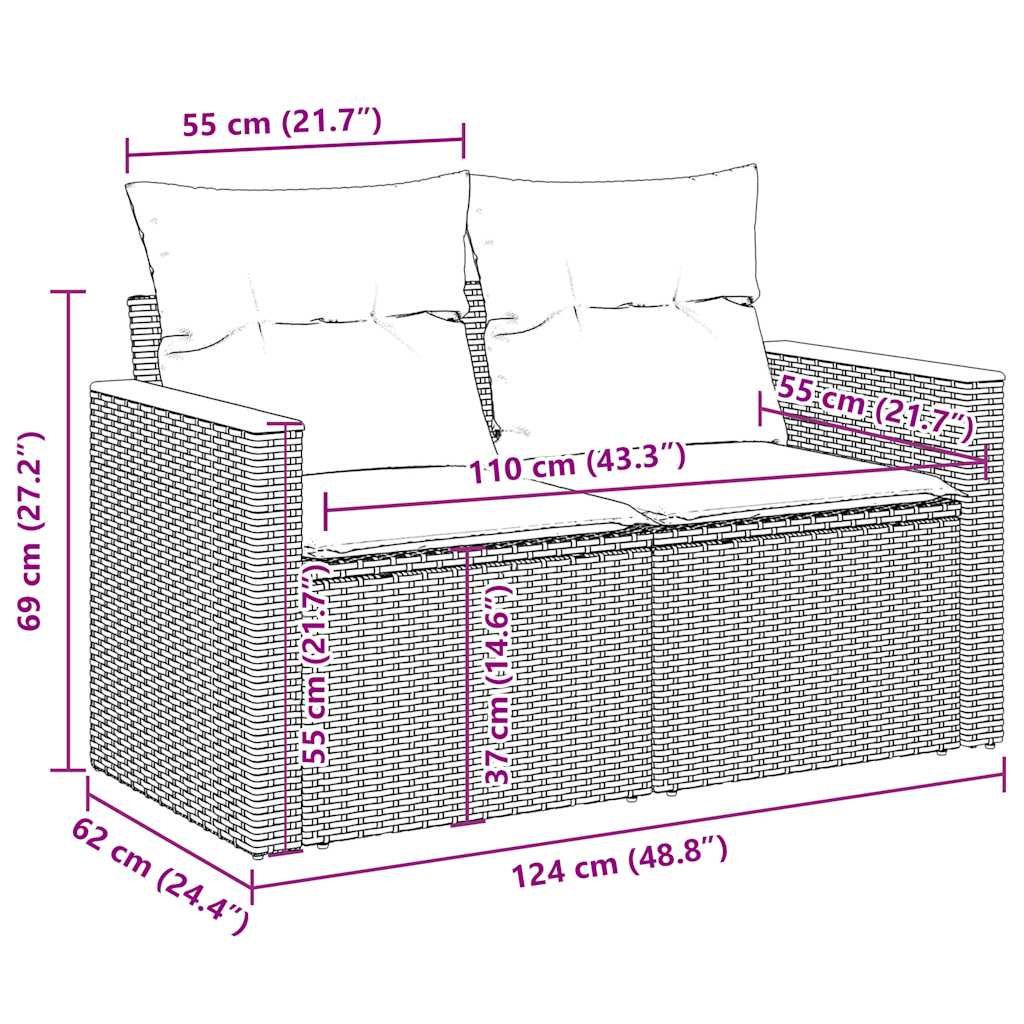 8-tlg. Garten-Sofagarnitur mit Kissen Beige Poly Rattan