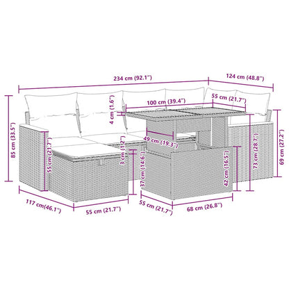 8-tlg. Garten-Sofagarnitur mit Kissen Grau Poly Rattan
