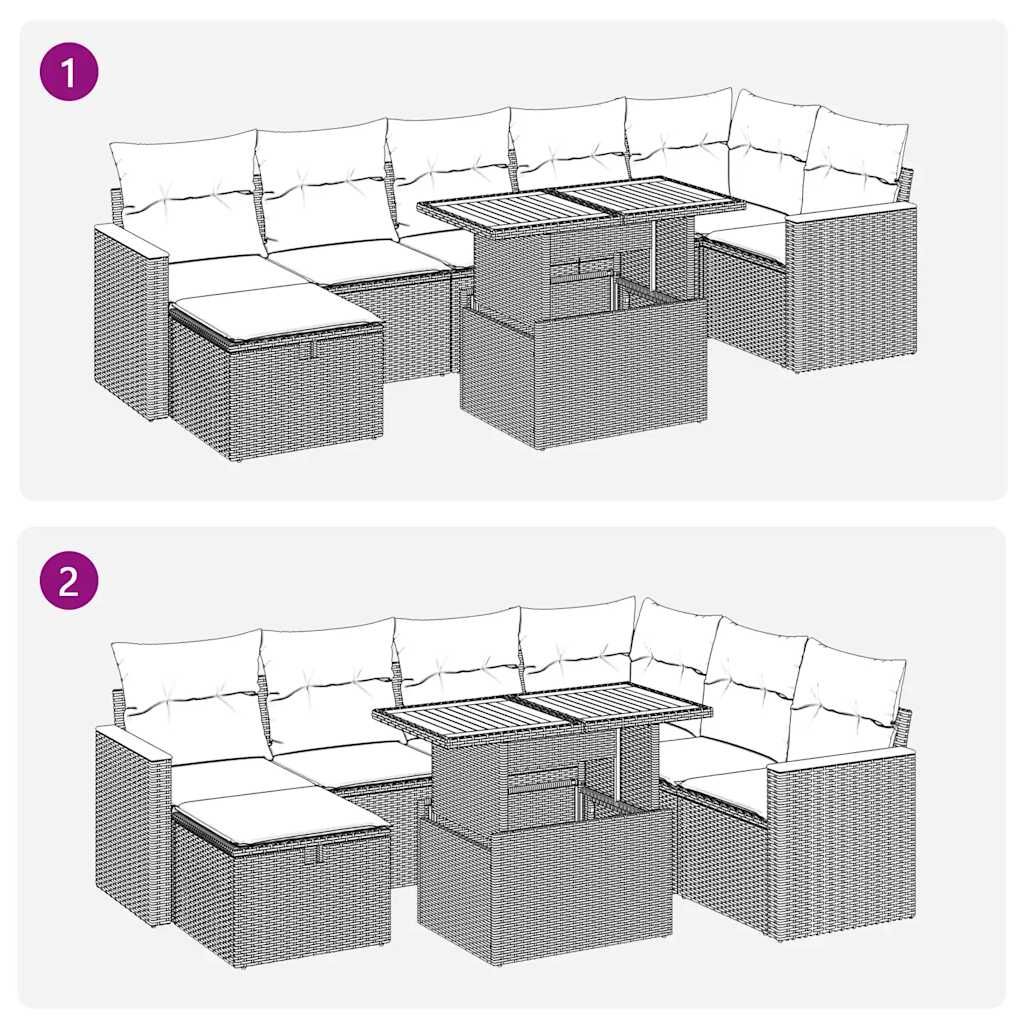 8-tlg. Garten-Sofagarnitur mit Kissen Grau Poly Rattan Akazie