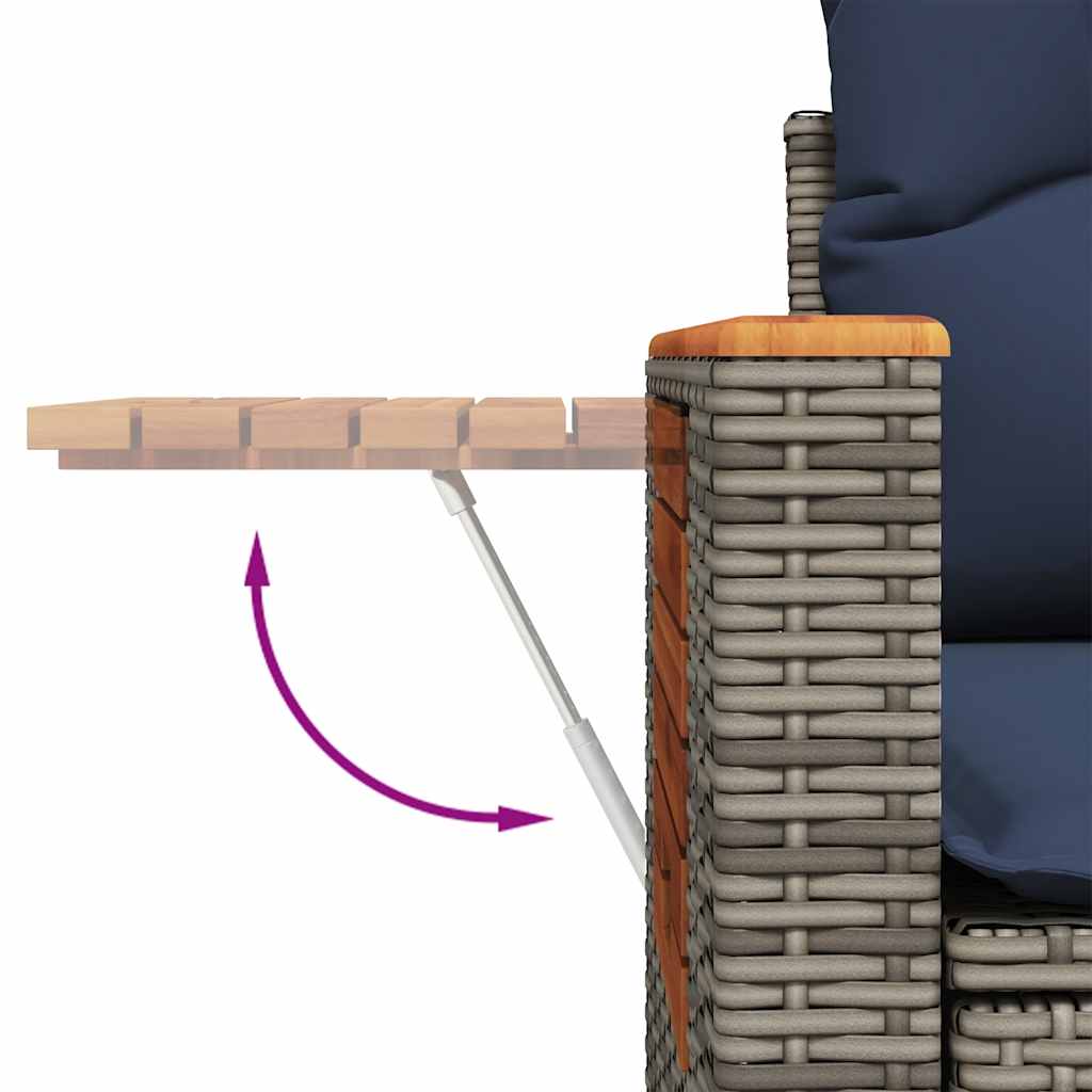 6-tlg. Garten-Sofagarnitur mit Kissen Grau Poly Rattan Akazie