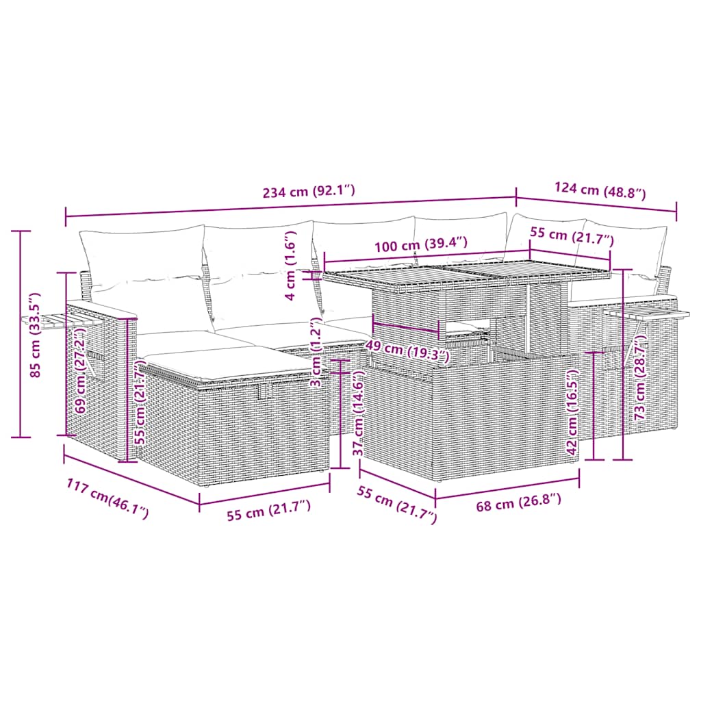 8-tlg. Garten-Sofagarnitur mit Kissen Schwarz Poly Rattan