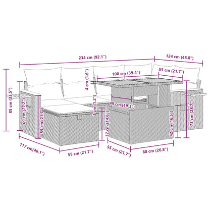 8-tlg. Garten-Sofagarnitur mit Kissen Schwarz Poly Rattan