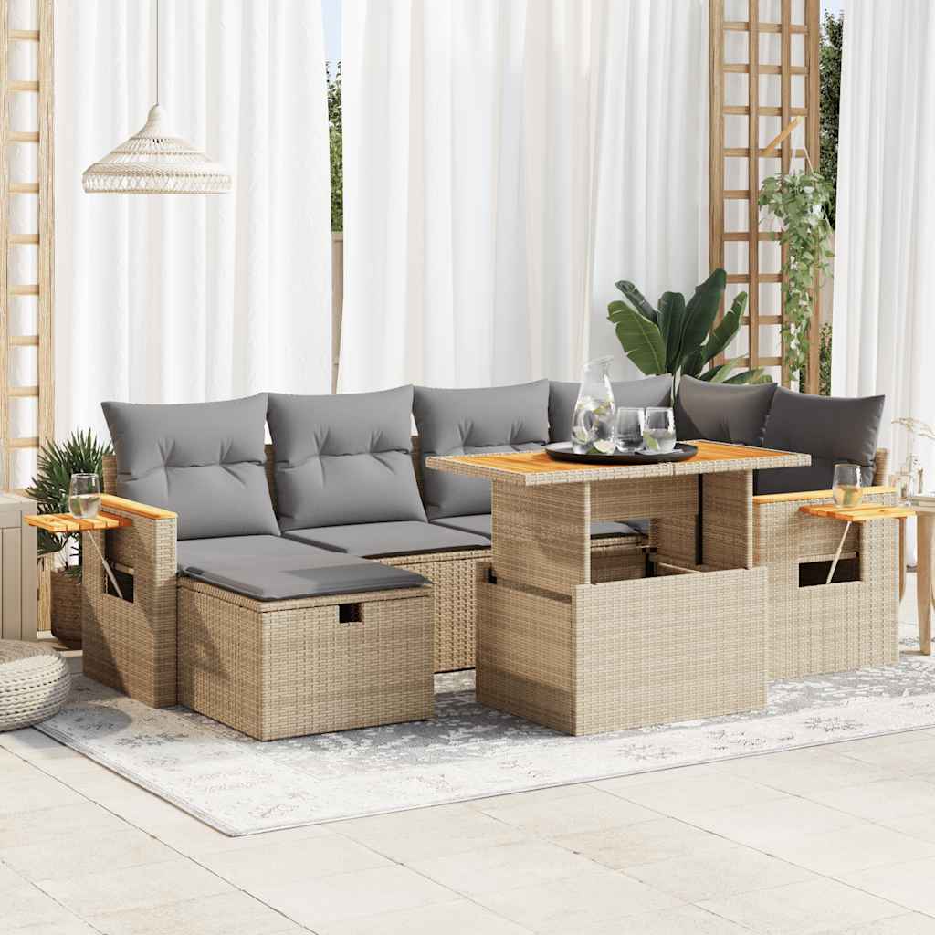 8-tlg. Garten-Sofagarnitur mit Kissen Beige Poly Rattan
