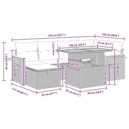 8-tlg. Garten-Sofagarnitur mit Kissen Grau Poly Rattan