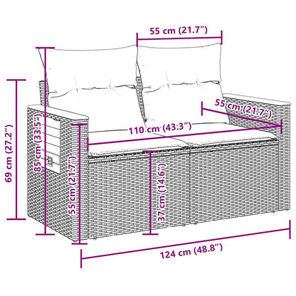 5-tlg. Garten-Sofagarnitur mit Kissen Grau Poly Rattan