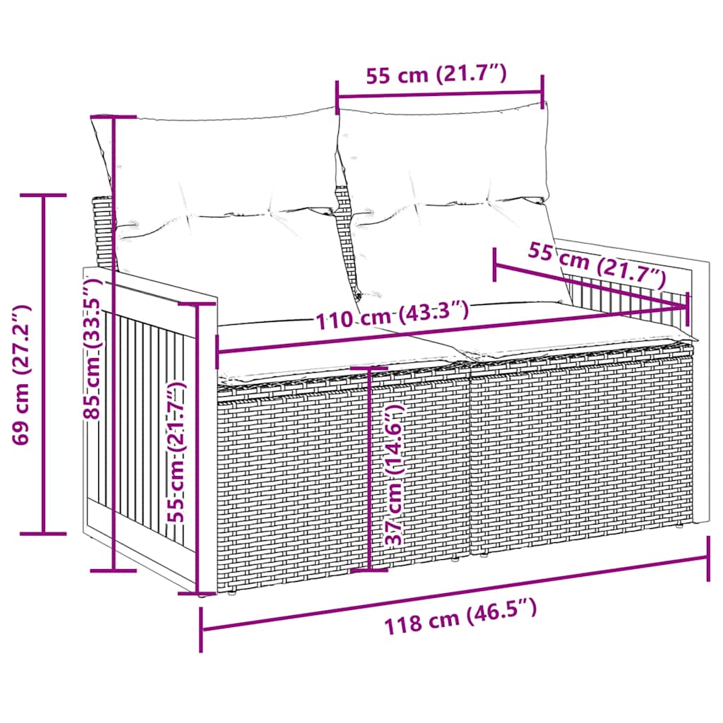 6-tlg. Garten-Sofagarnitur mit Kissen Beige Poly Rattan