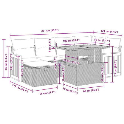 8-tlg. Garten-Sofagarnitur mit Kissen Beige Poly Rattan