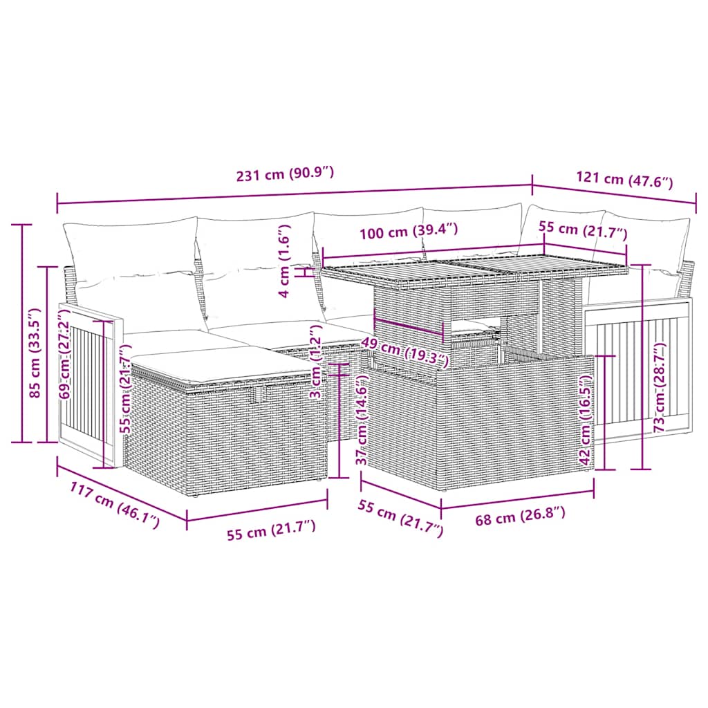 8-tlg. Garten-Sofagarnitur mit Kissen Beige Poly Rattan