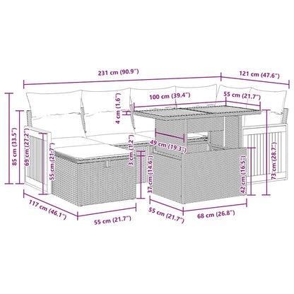 7-tlg. Garten-Sofagarnitur mit Kissen Grau Poly Rattan