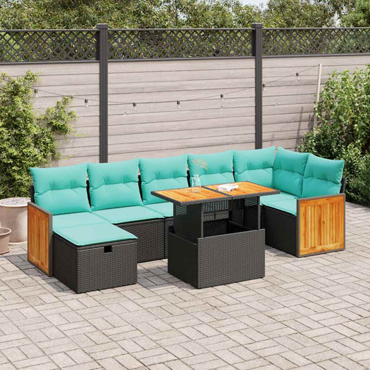 8-tlg. Garten-Sofagarnitur mit Kissen Grau Poly Rattan Akazie
