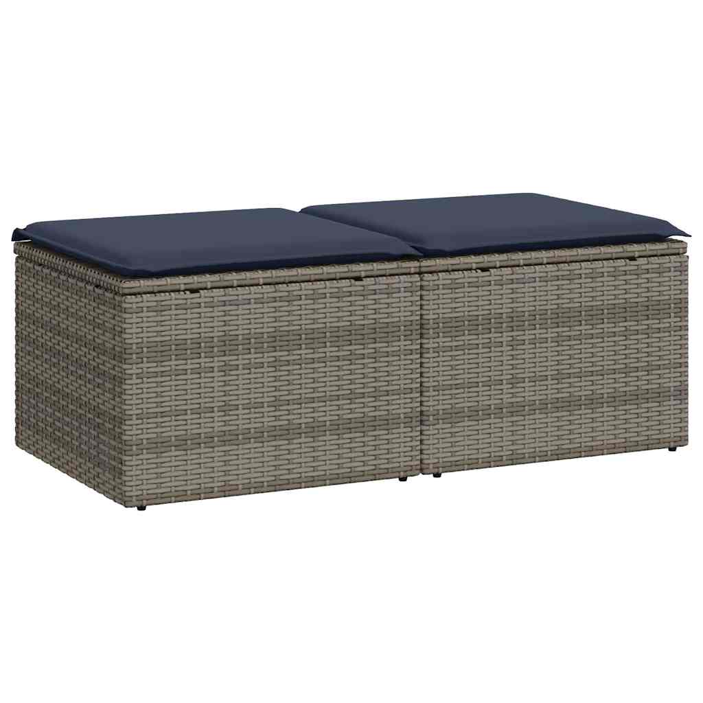2-tlg. Garten-Sofagarnitur mit Kissen Grau Poly Rattan Akazie