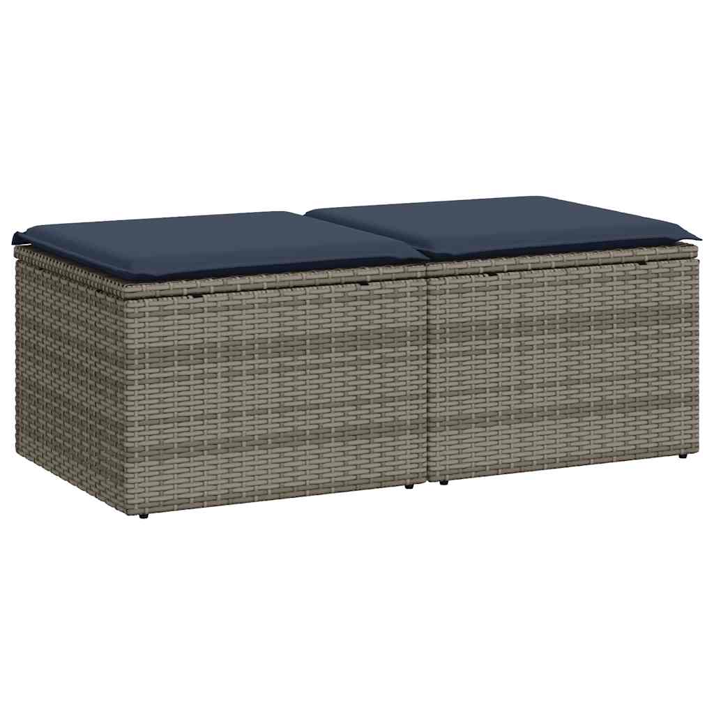 2-tlg. Garten-Sofagarnitur mit Kissen Grau Poly Rattan Akazie