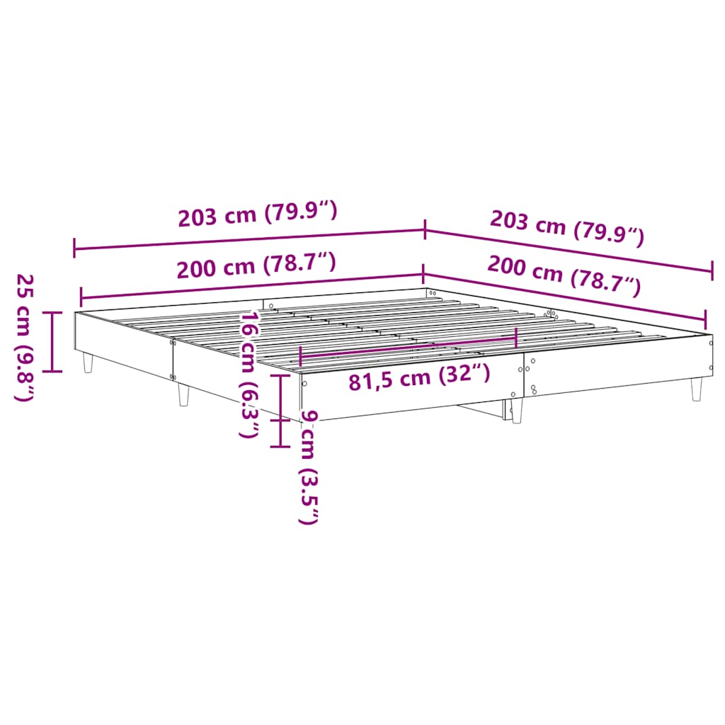 Bettgestell ohne Matratze Räuchereiche 200x200 cm Holzwerkstoff