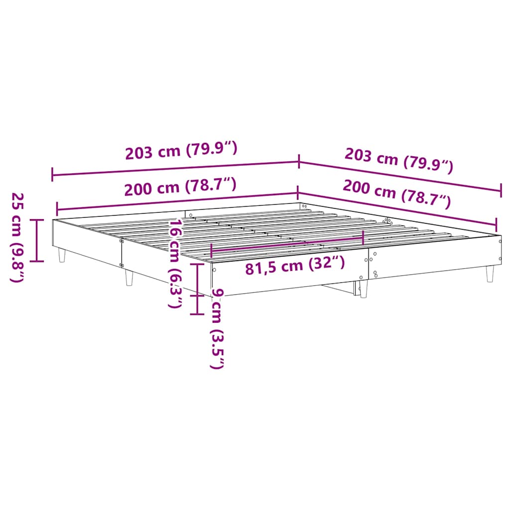 Bettgestell ohne Matratze Räuchereiche 200x200 cm Holzwerkstoff