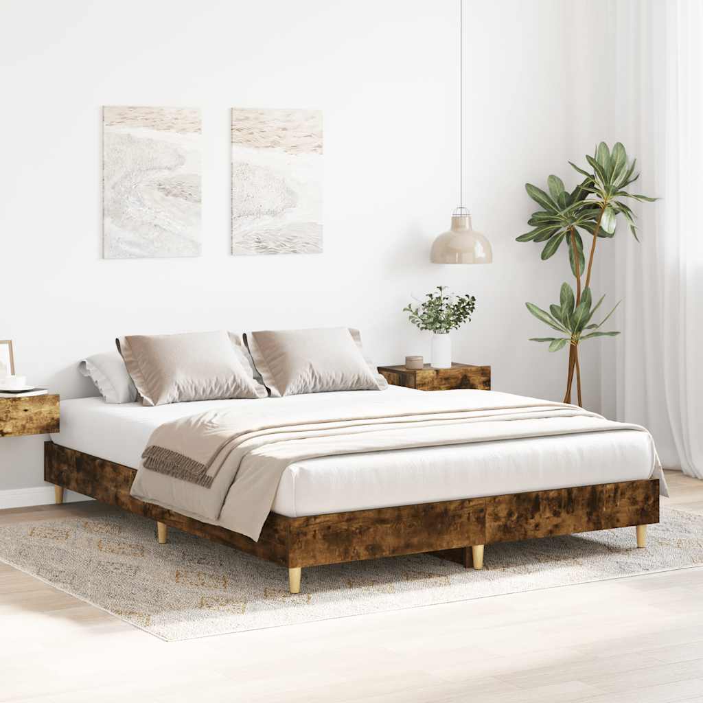 Bettgestell ohne Matratze Räuchereiche 150x200 cm Holzwerkstoff