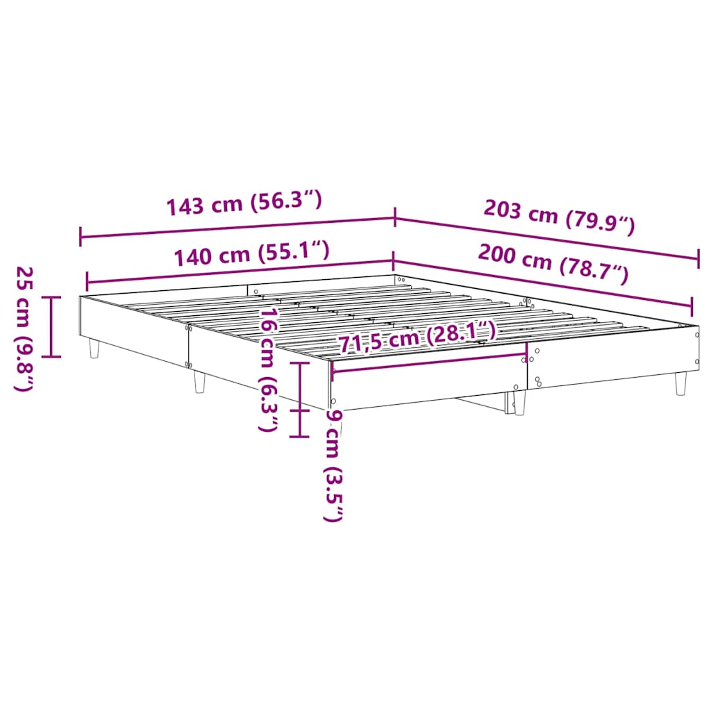 Bettgestell ohne Matratze Sonoma-Eiche 140x200 cm Holzwerkstoff