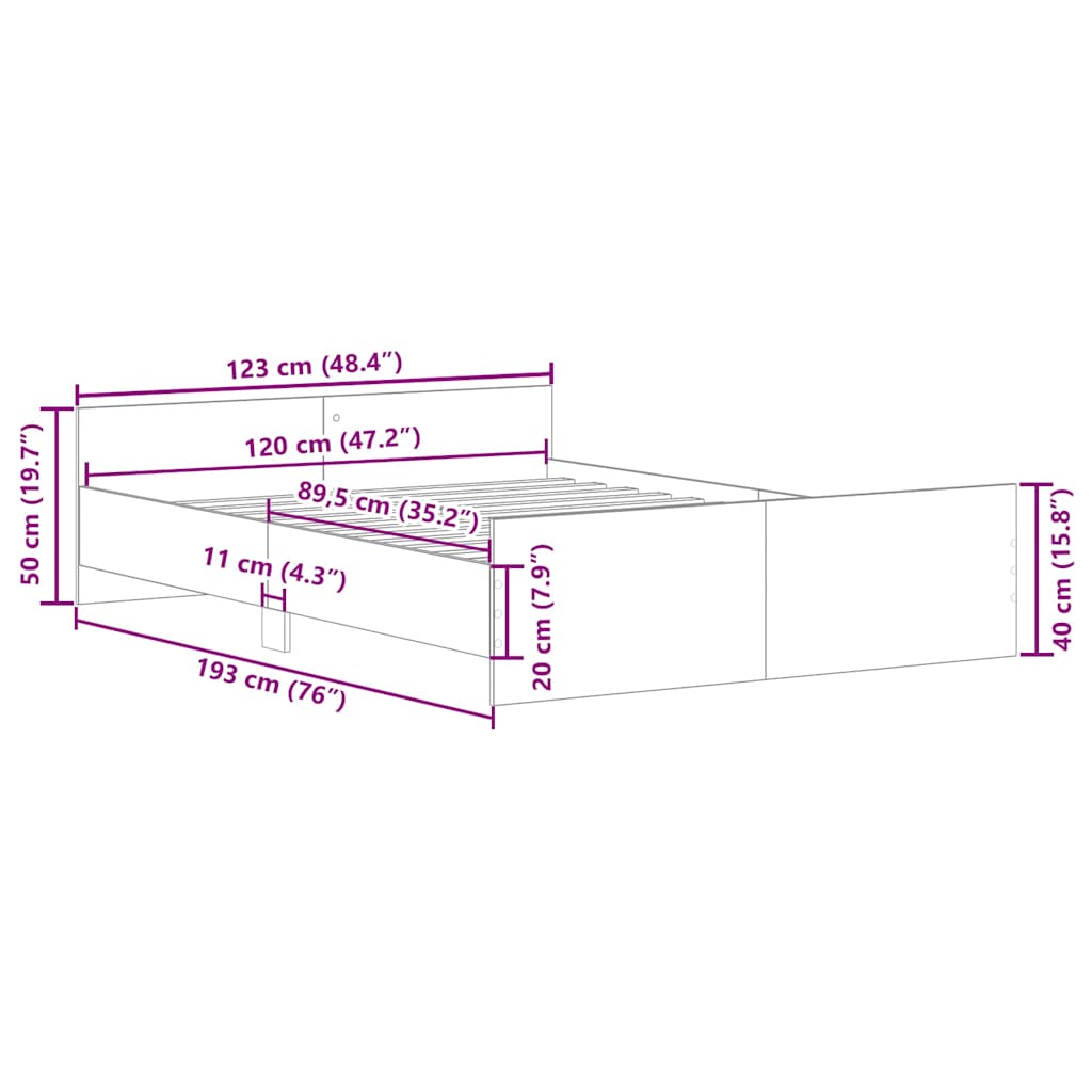 Bettgestell ohne Matratze Artisan-Eiche 120x190cm Holzwerkstoff