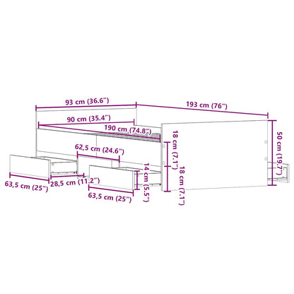 Bettgestell ohne Matratze Artisan-Eiche 90x190cm Holzwerkstoff