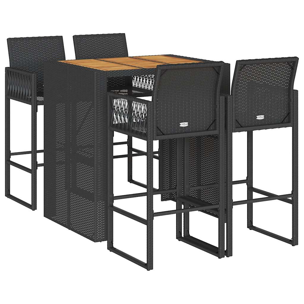 5-tlg. Gartenbar-Set ohne Kissen Schwarz Poly Rattan Akazie