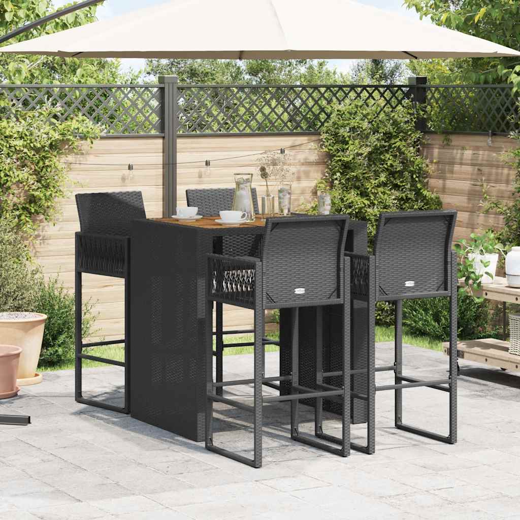 5-tlg. Gartenbar-Set ohne Kissen Schwarz Poly Rattan Akazie