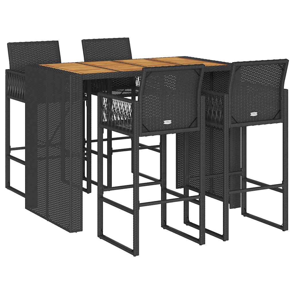 5-tlg. Gartenbar-Set ohne Kissen Schwarz Poly Rattan Akazie