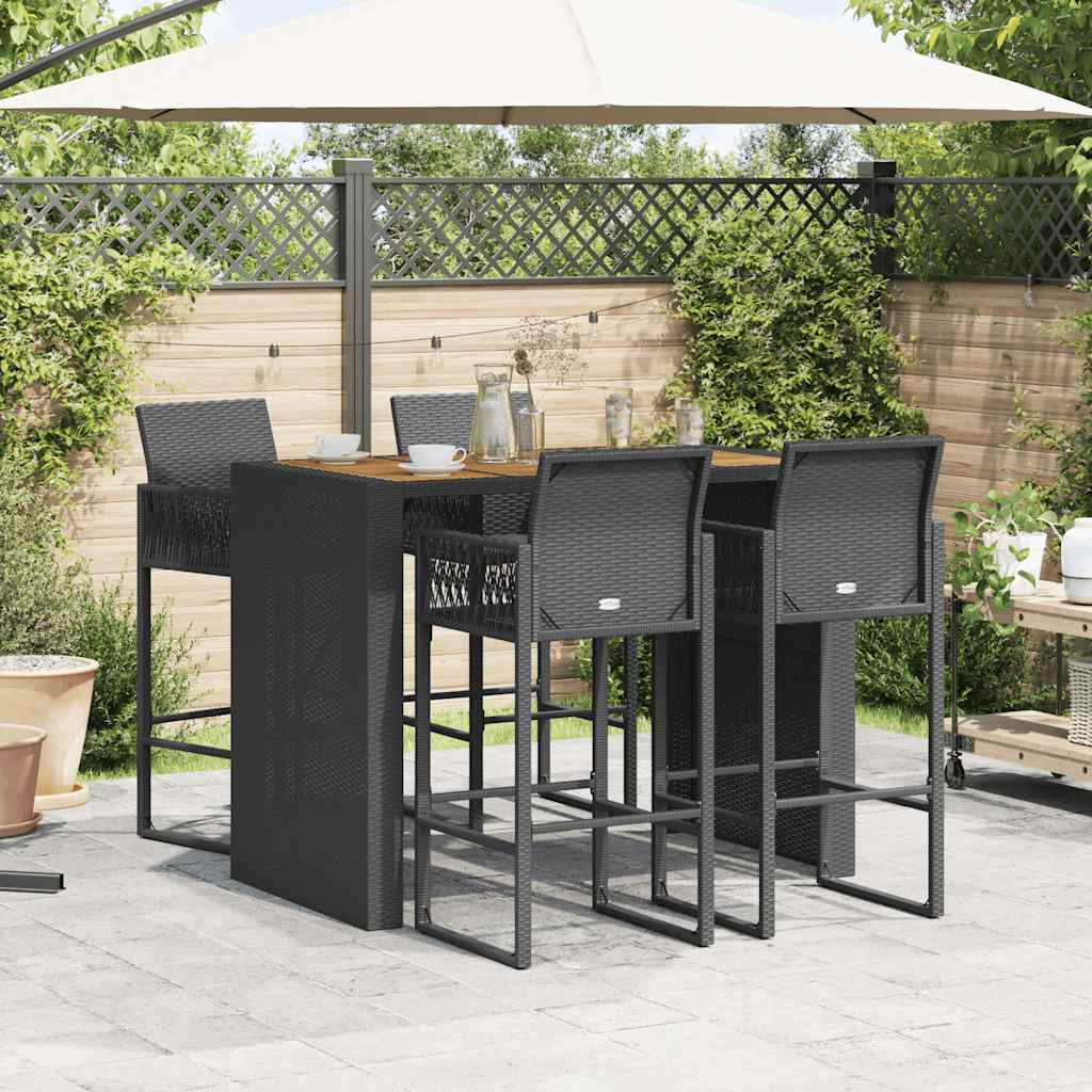 5-tlg. Gartenbar-Set ohne Kissen Schwarz Poly Rattan Akazie