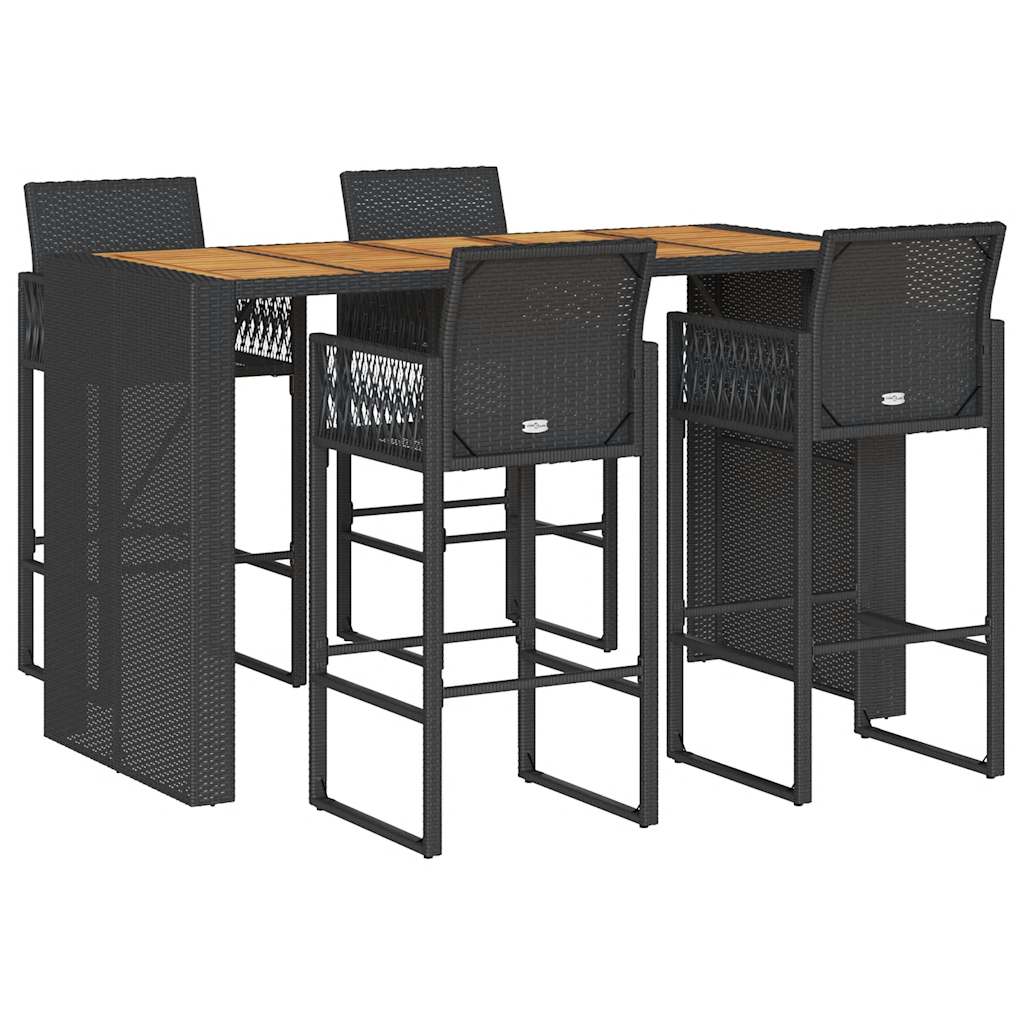 5-tlg. Gartenbar-Set ohne Kissen Schwarz Poly Rattan Akazie