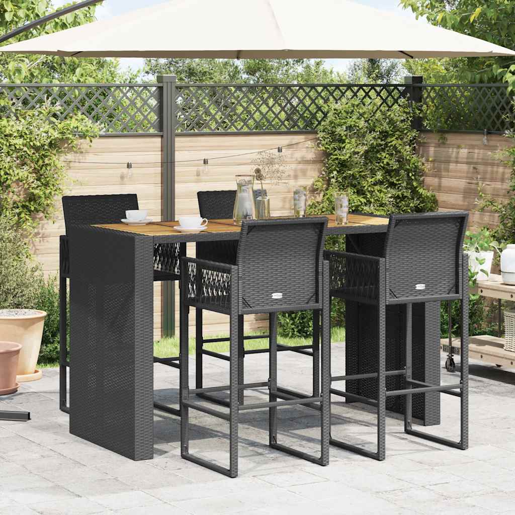 5-tlg. Gartenbar-Set ohne Kissen Schwarz Poly Rattan Akazie