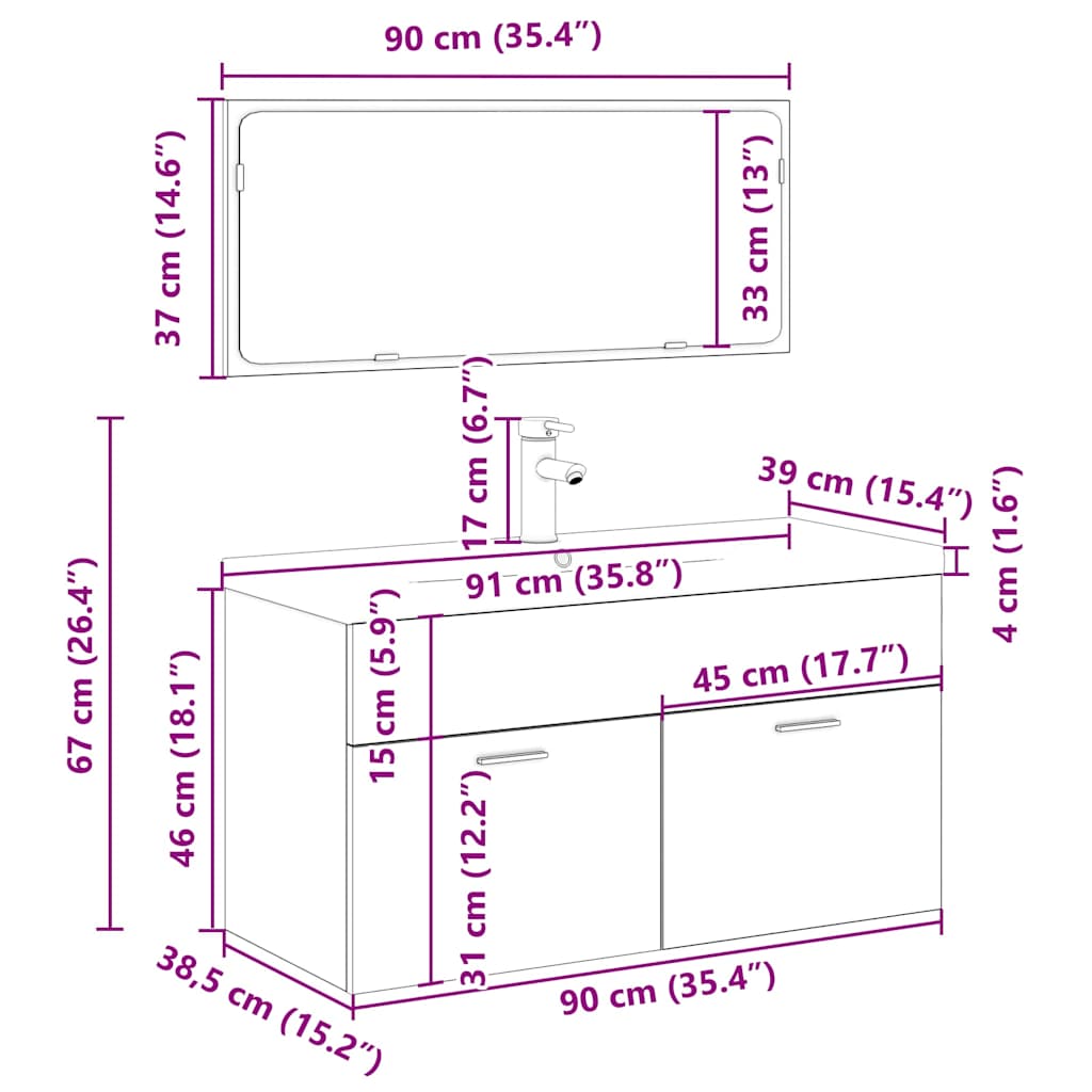3-tlg. Badmöbel-Set Artisan-Eiche Holzwerkstoff