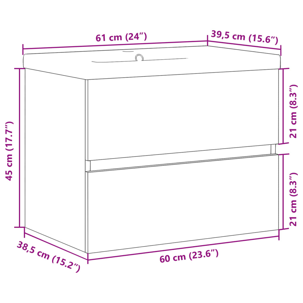 Waschbeckenunterschrank mit Einbaubecken Altholz-Optik